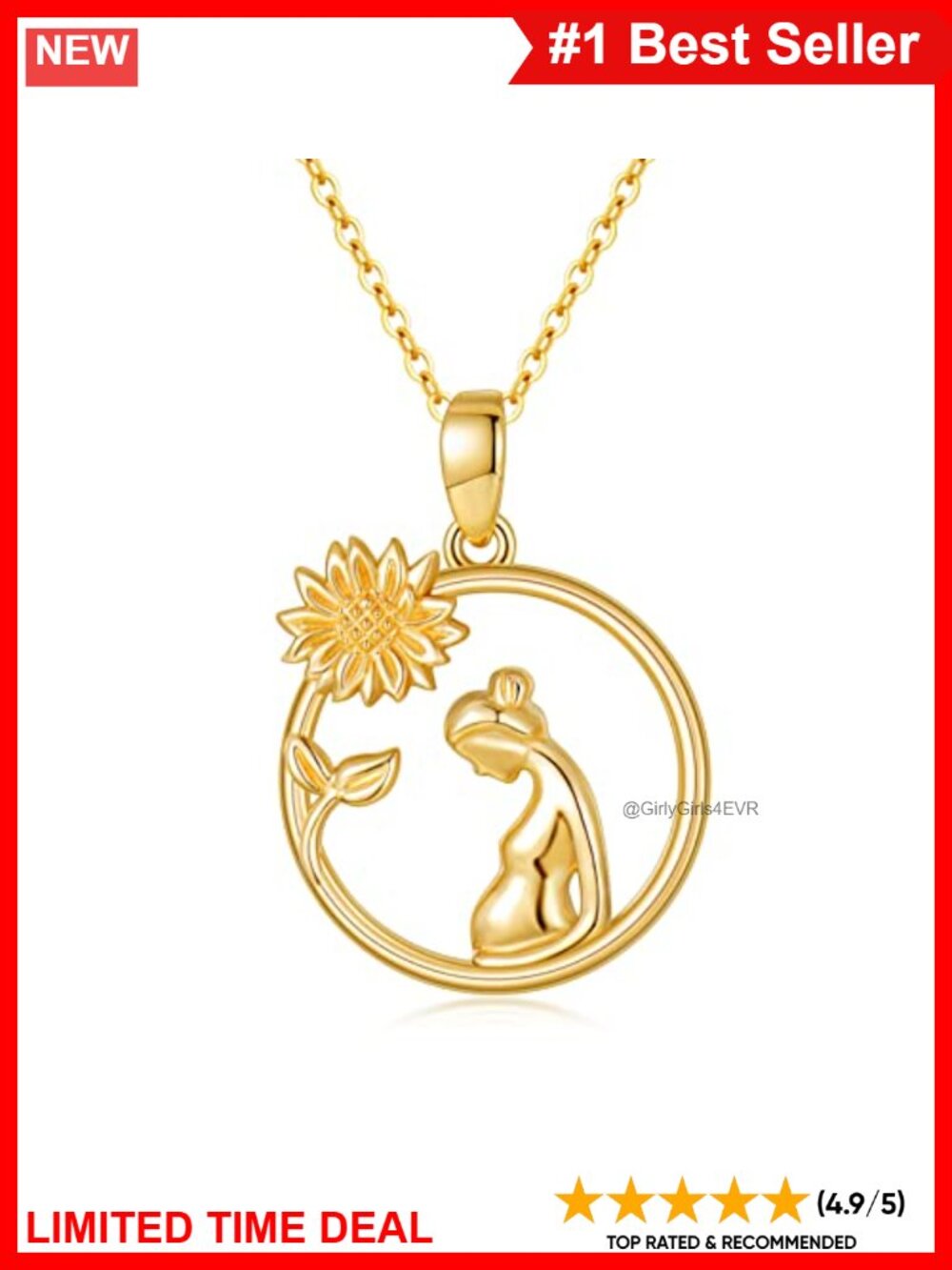 14K Yellow Gold Sunflower Pendant Necklace 18in Cable Chain